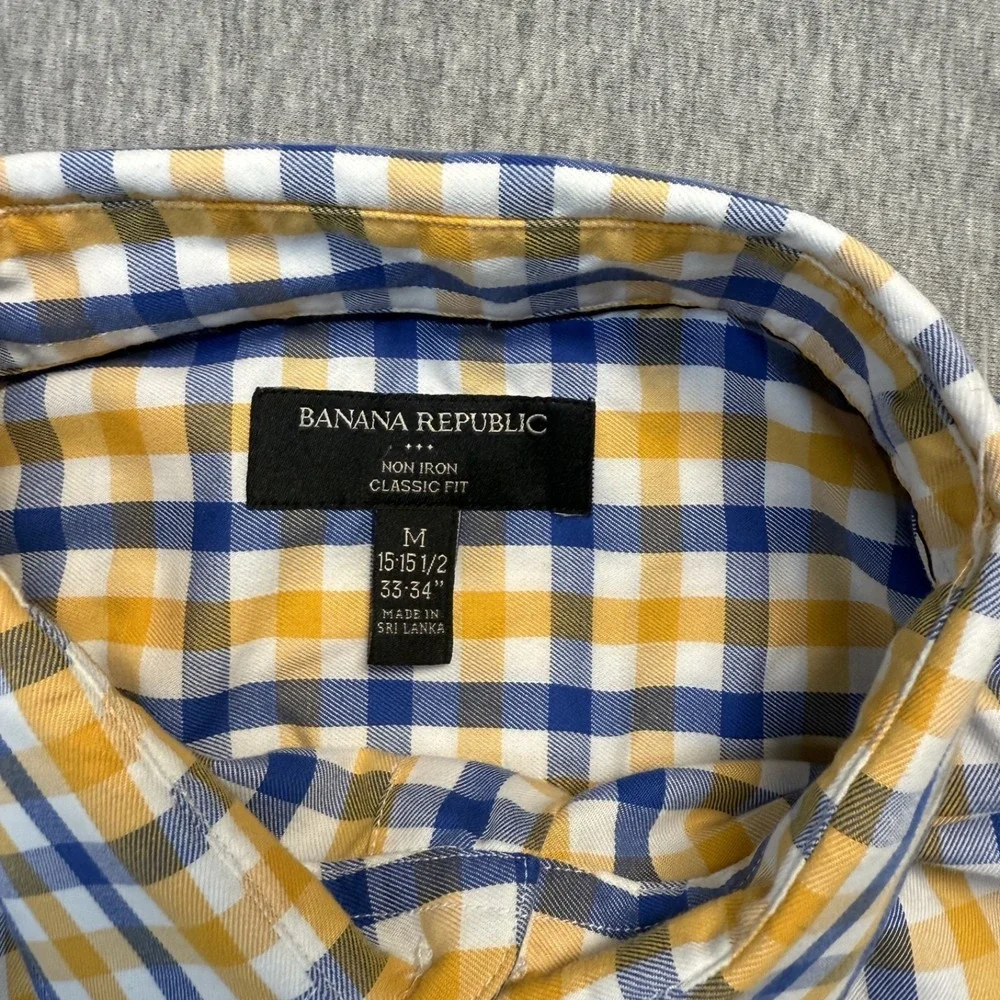 Banana Republic Shirt Mens M Multicolor Plaid Non Iron Button-Up Long Sleeve